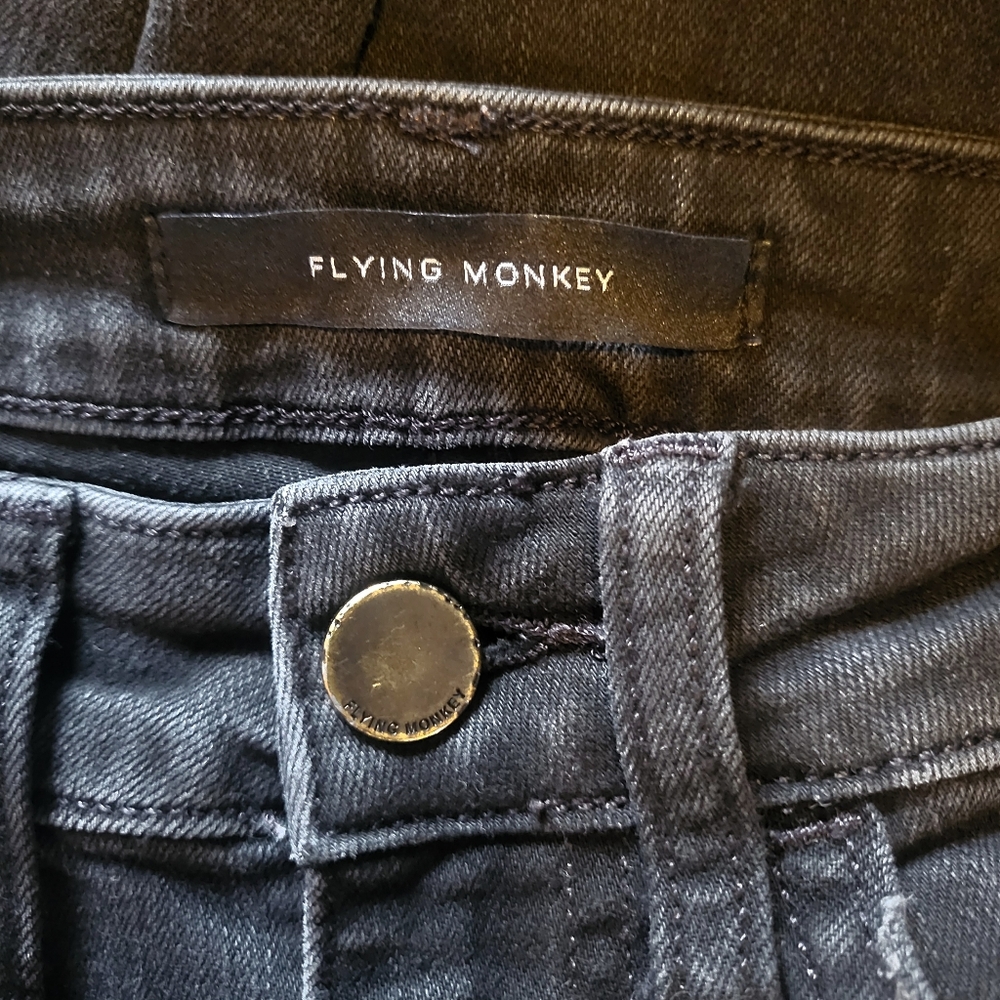 Flying Monkey Washed Black High Rise Distressed Raw Hem Flare Jeans - Picture 10 of 12